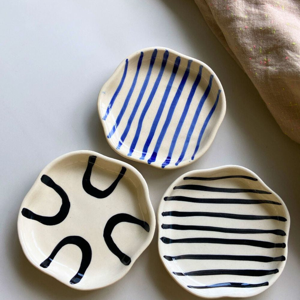 Blue Lined, Zebra & Abstract Handmade Dessert Plate made by ceramic