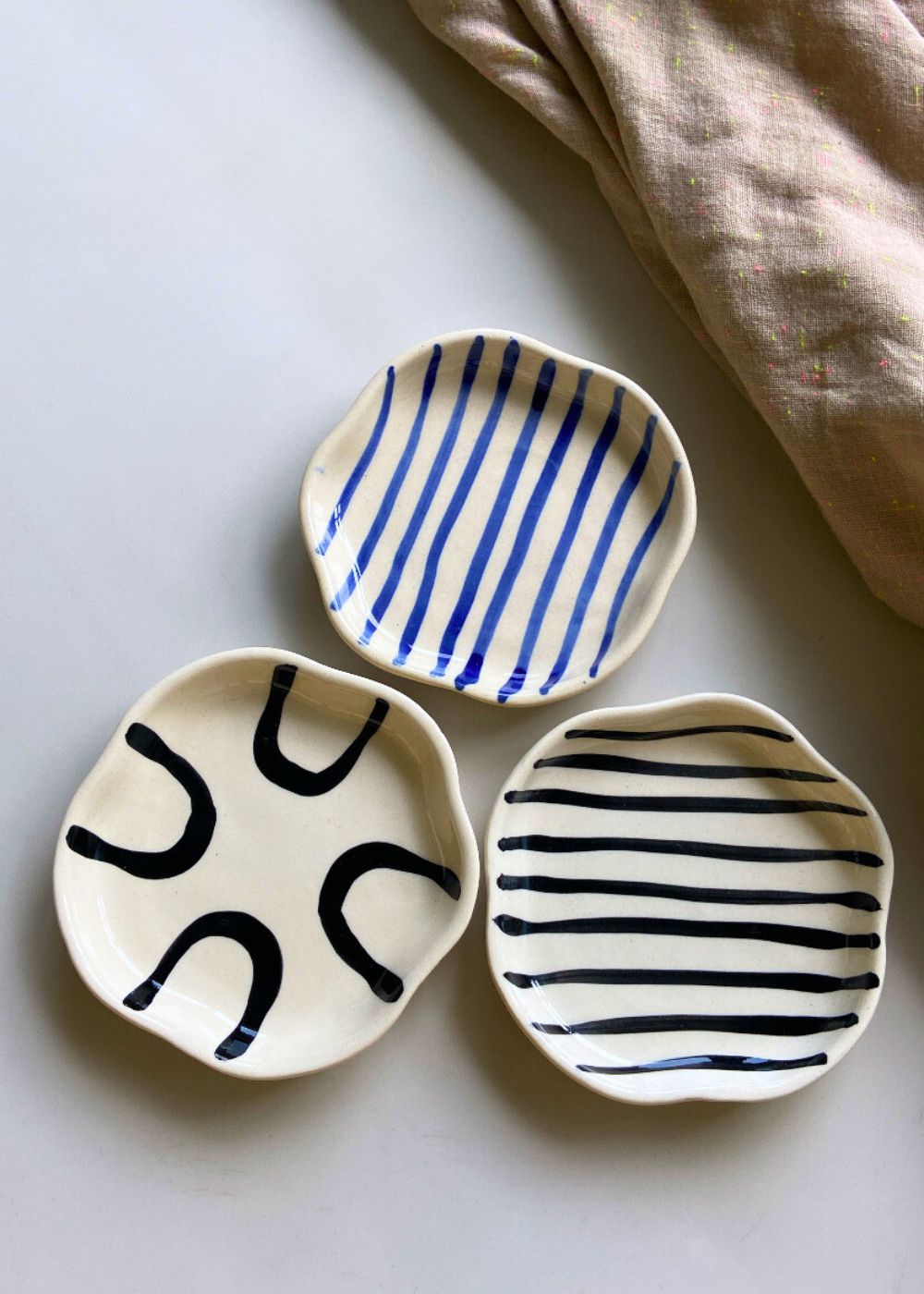 Blue Lined, Zebra & Abstract Handmade Dessert Plate made by ceramic