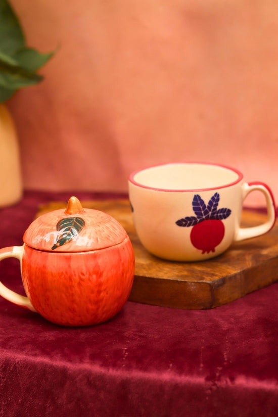 Set of 2 - Orange mug with lid & Anar Mug combo with premium quality material