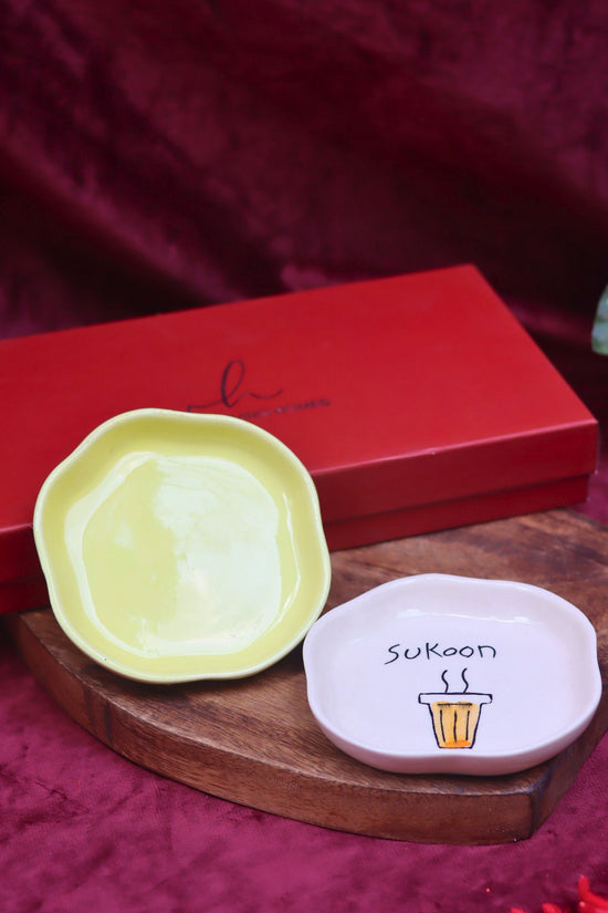 Sunshine Yellow & Sukoon Handmade Dessert plate in a Gift Box handmade in india