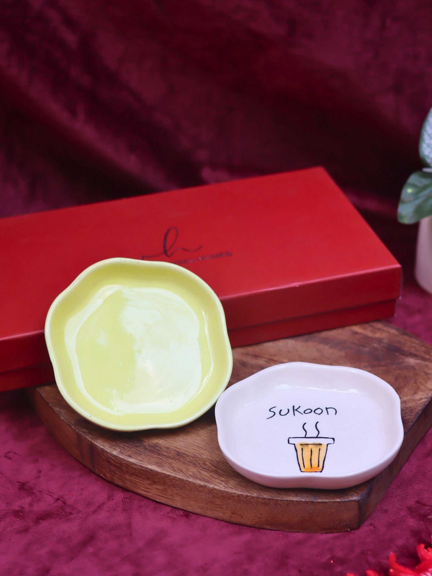 Sunshine Yellow & Sukoon Handmade Dessert plate in a Gift Box handmade in india