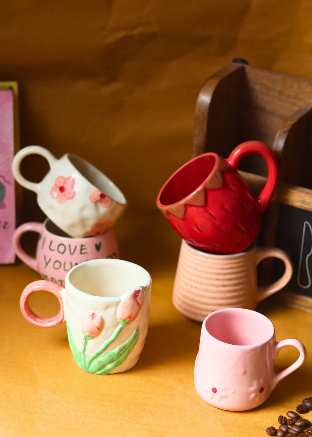 Set of 6 Morning Mood Mugs combo (for the price of 5) handmade in india