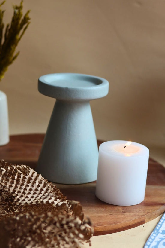 Sky Blue Pillar Candle Holder - Medium handmade in india