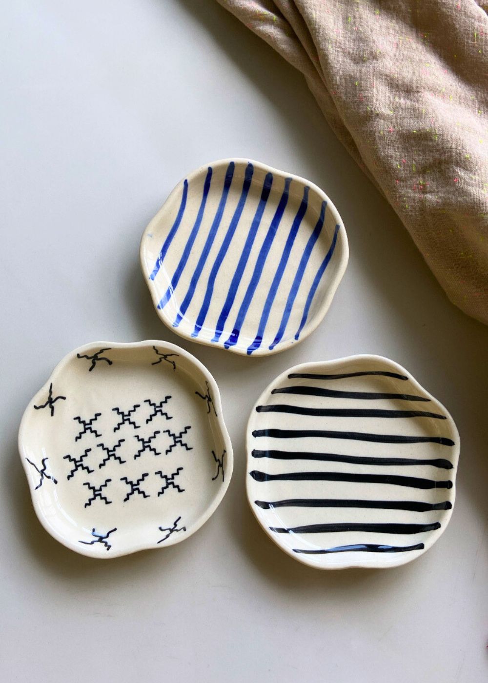 Blue Lined, Zebra & Crosses Handmade Dessert Plate made by ceramic