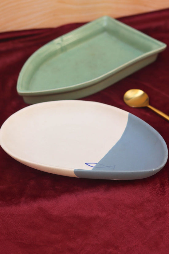 Set of 2 - Coastal catch & Sage green boat platter combo with premium quality material