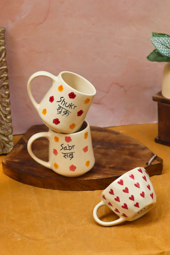 Sabr, Shukr & Heart mugs combo made by ceramic