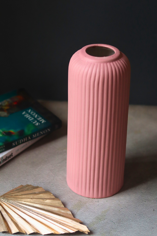 Decorative pink ceramic flower pot - tall