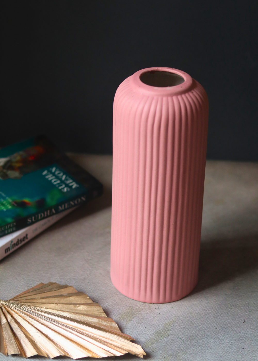 Decorative pink ceramic flower pot - tall