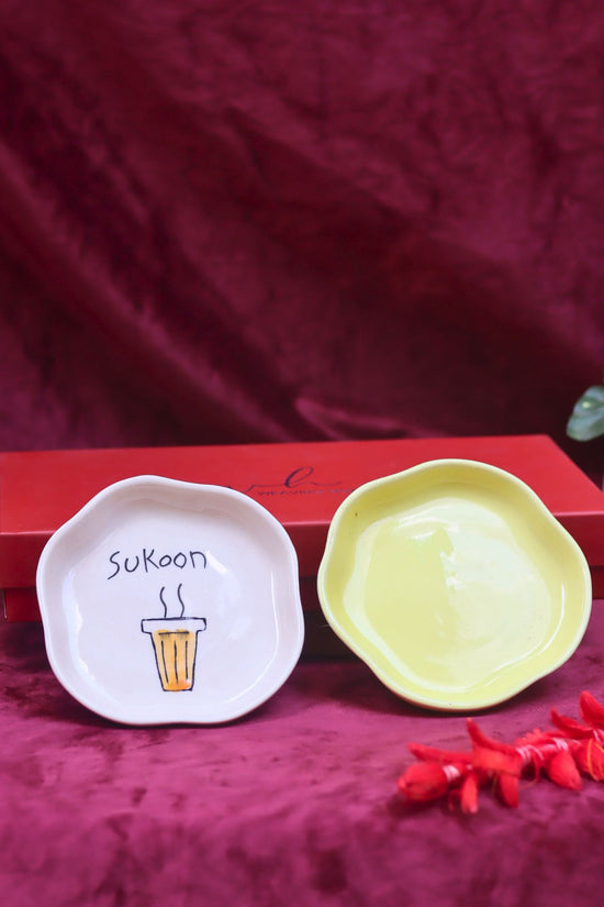 Sunshine Yellow & Sukoon Handmade Dessert plate in a Gift Box made with premim quality material