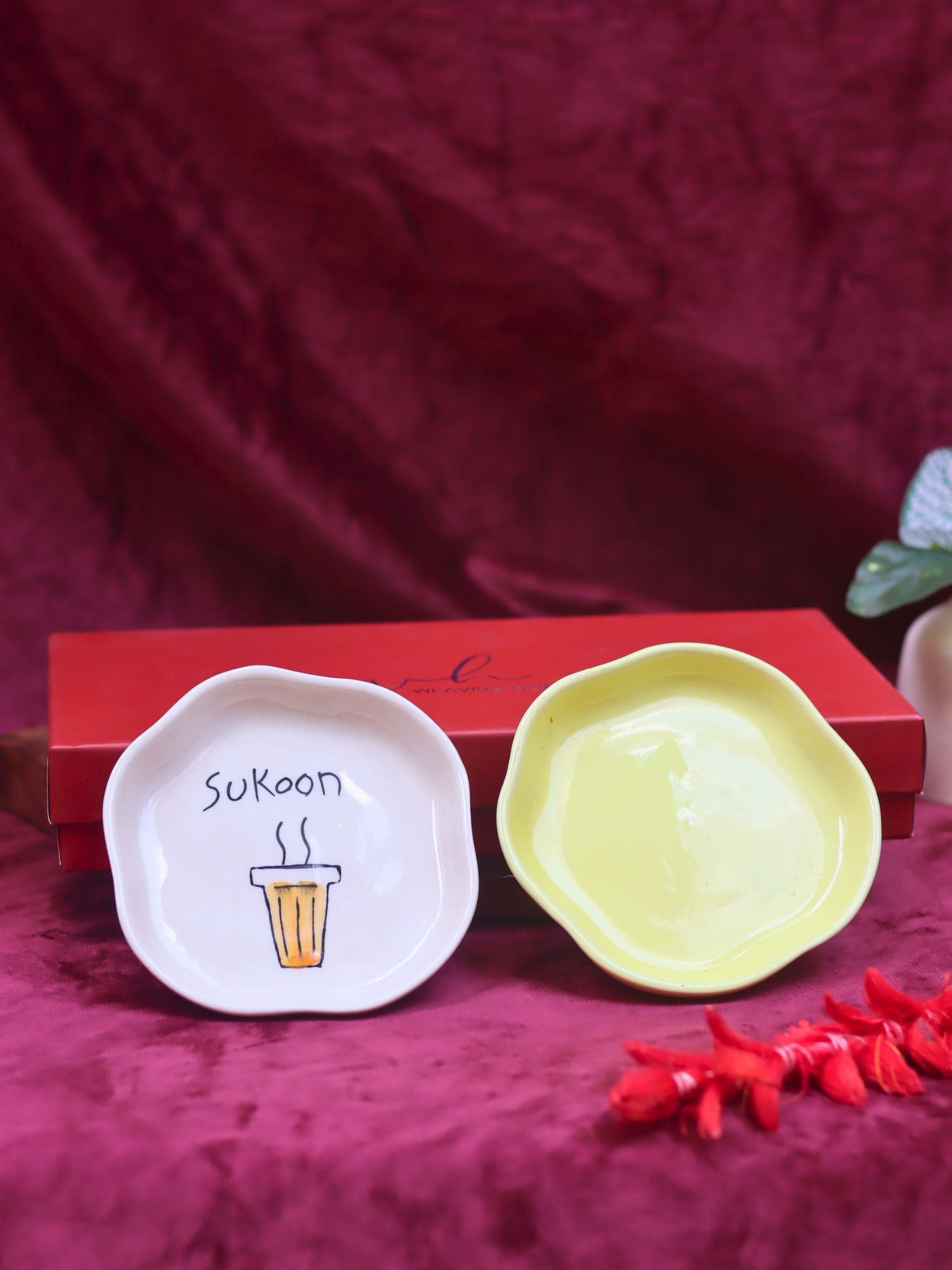 Sunshine Yellow & Sukoon Handmade Dessert plate in a Gift Box made with premim quality material