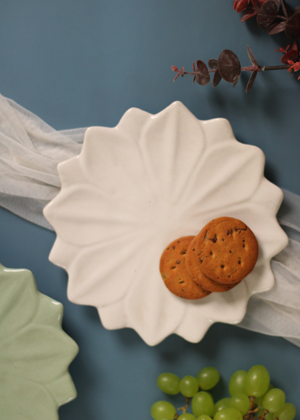 handmade white lotus plate with cookies