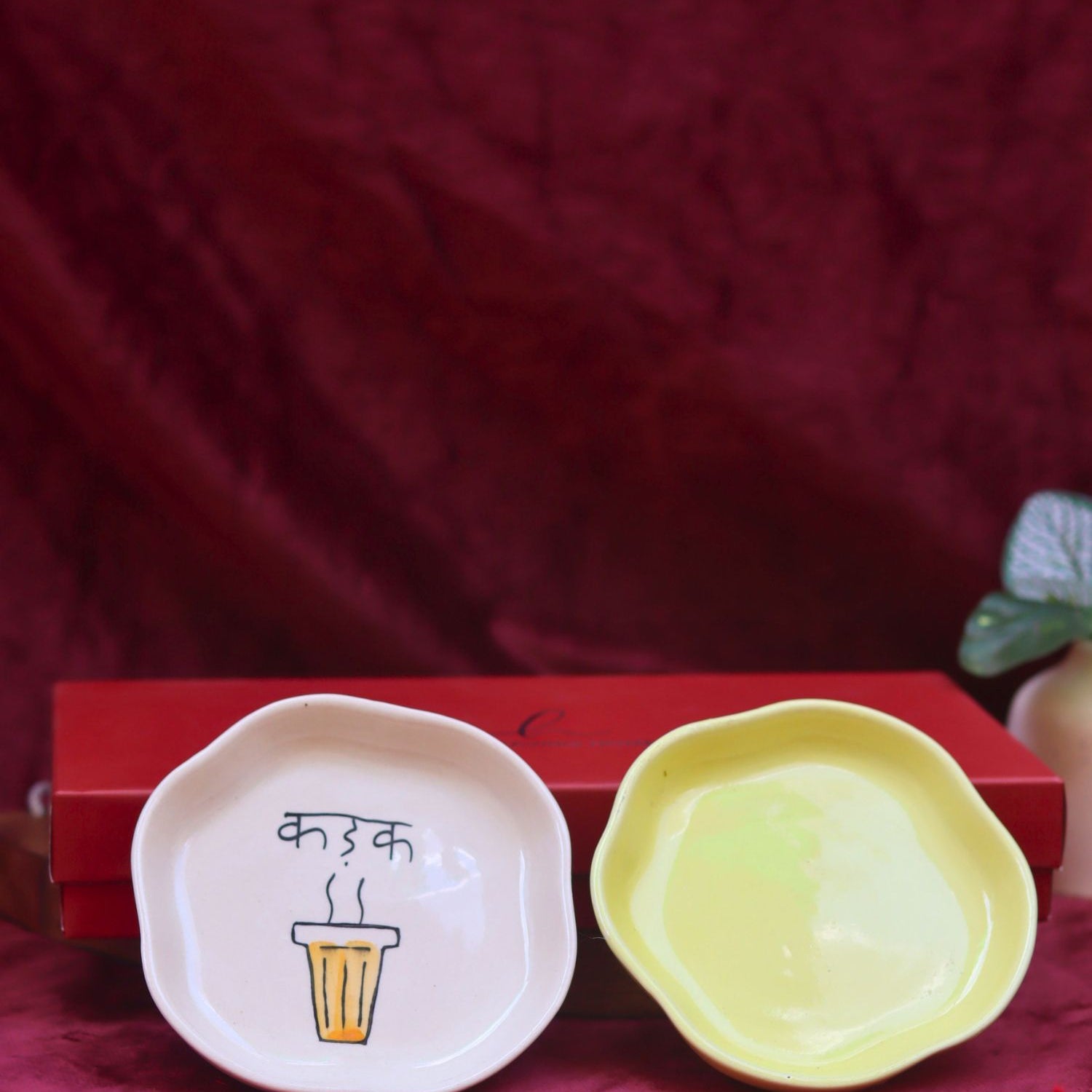 Lead free Sunshine Yellow & Kadak Handmade Dessert plate in a Gift Box