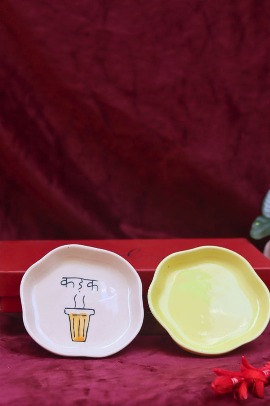 Lead free Sunshine Yellow & Kadak Handmade Dessert plate in a Gift Box