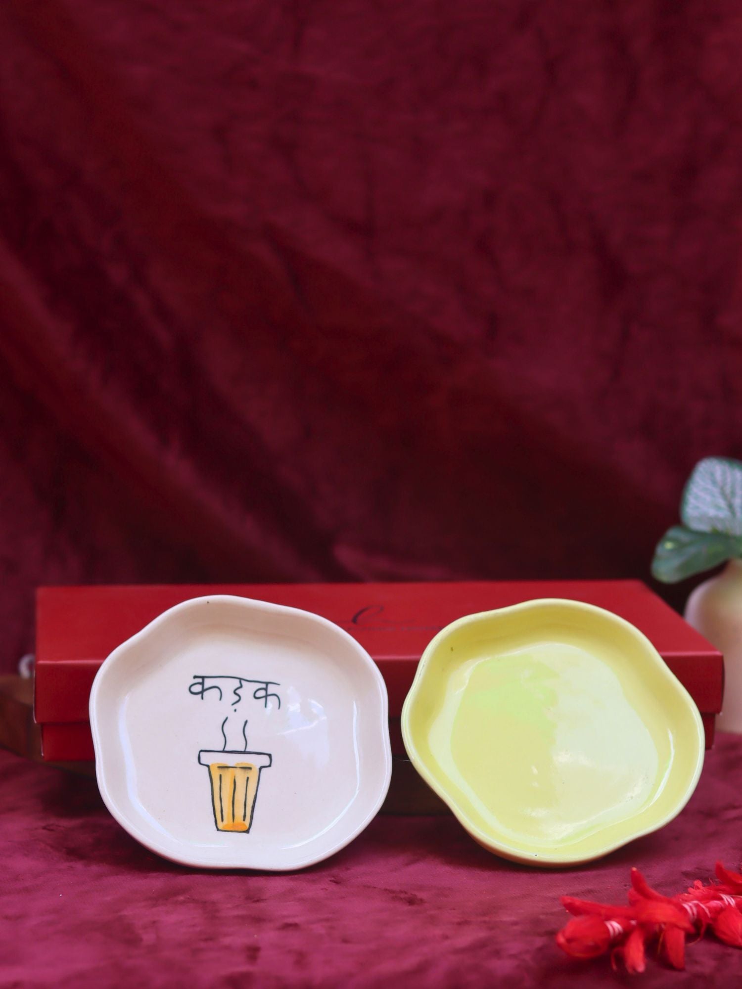 Lead free Sunshine Yellow & Kadak Handmade Dessert plate in a Gift Box