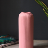 Ceramic pink ribbed tall vase 