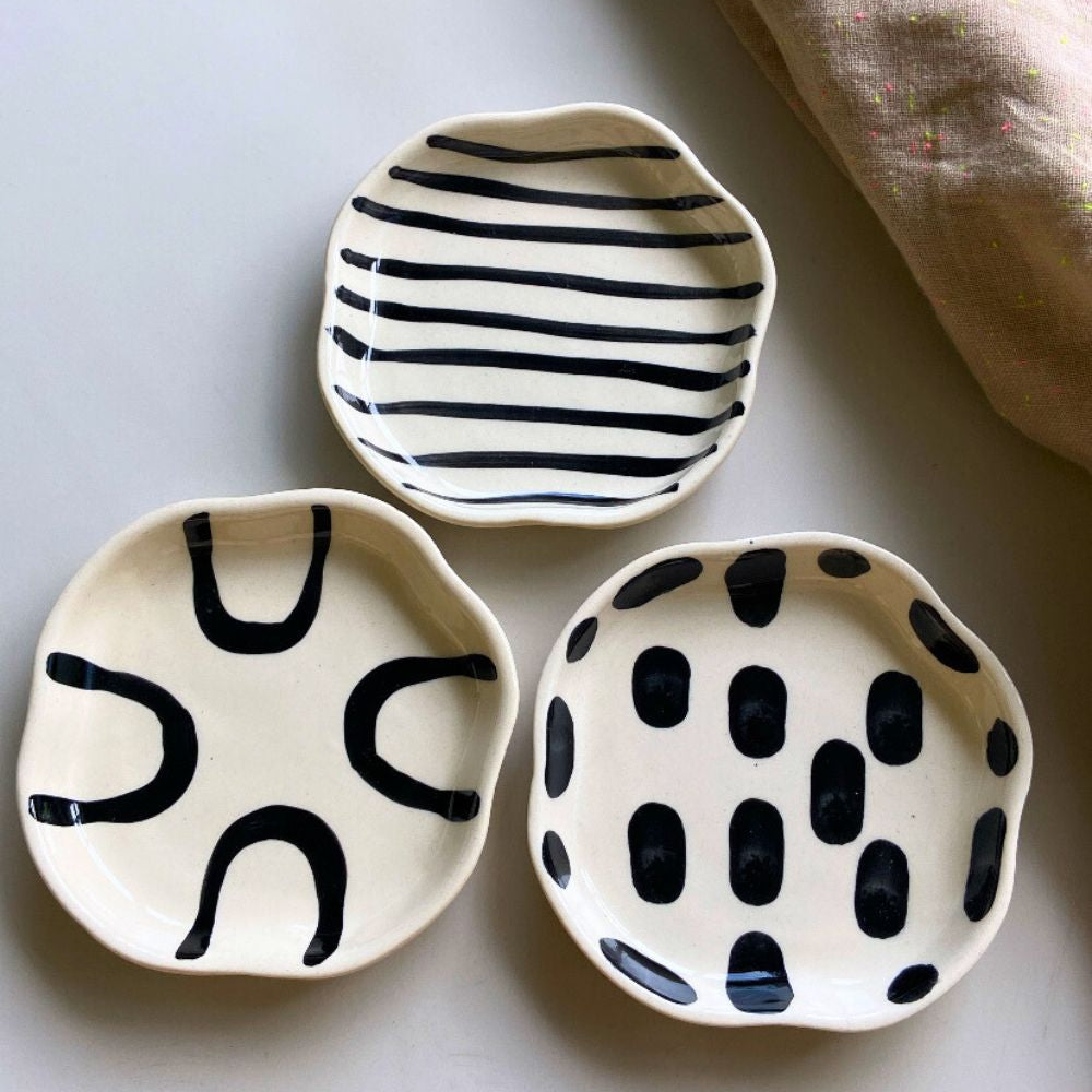 Black Block, Zebra & Abstract Handmade Dessert Plate made by ceramic