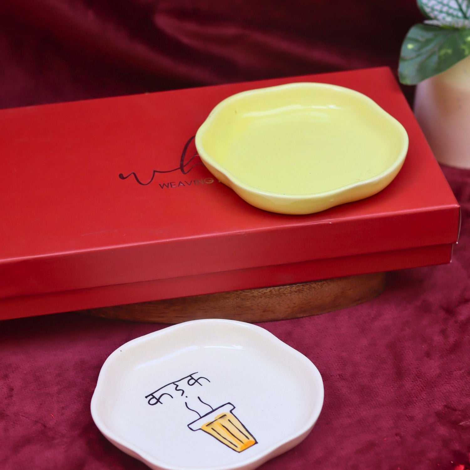 Sunshine Yellow & Kadak Handmade Dessert plate in a Gift Box made by ceramic