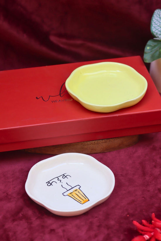 Sunshine Yellow & Kadak Handmade Dessert plate in a Gift Box made by ceramic