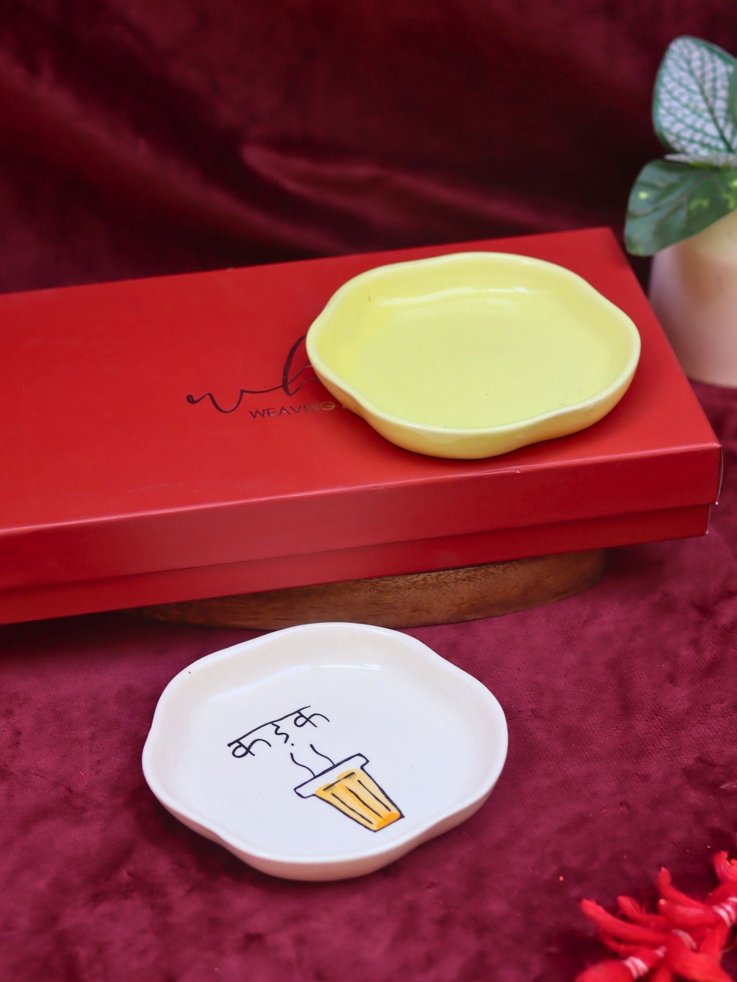 Sunshine Yellow & Kadak Handmade Dessert plate in a Gift Box made by ceramic