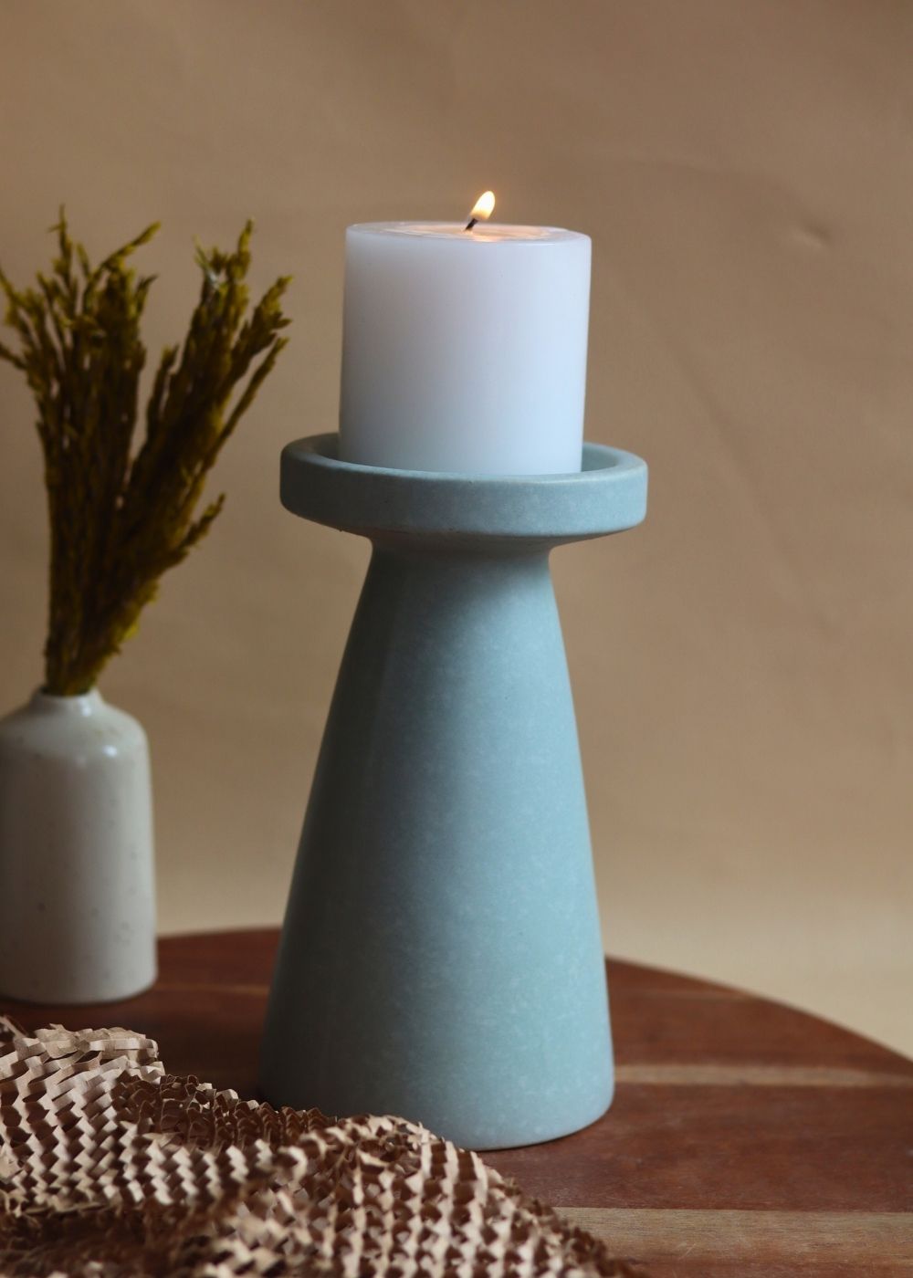 Sky Blue Pillar Candle Holder - Large made by ceramic