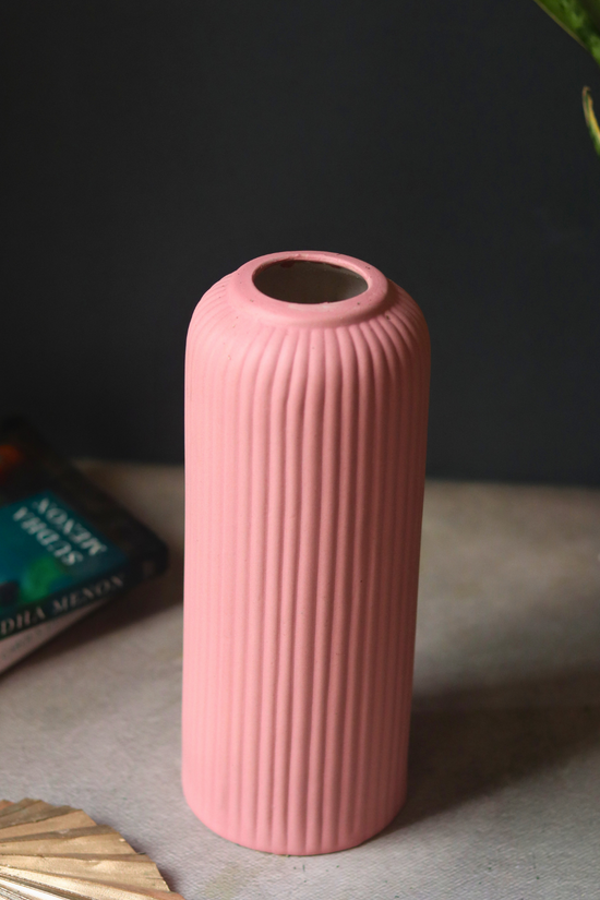 Pink ceramic tall flower pot for home decoratoin