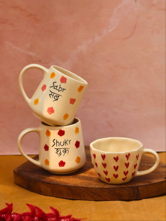Sabr, Shukr & Heart mugs combo handmade in India