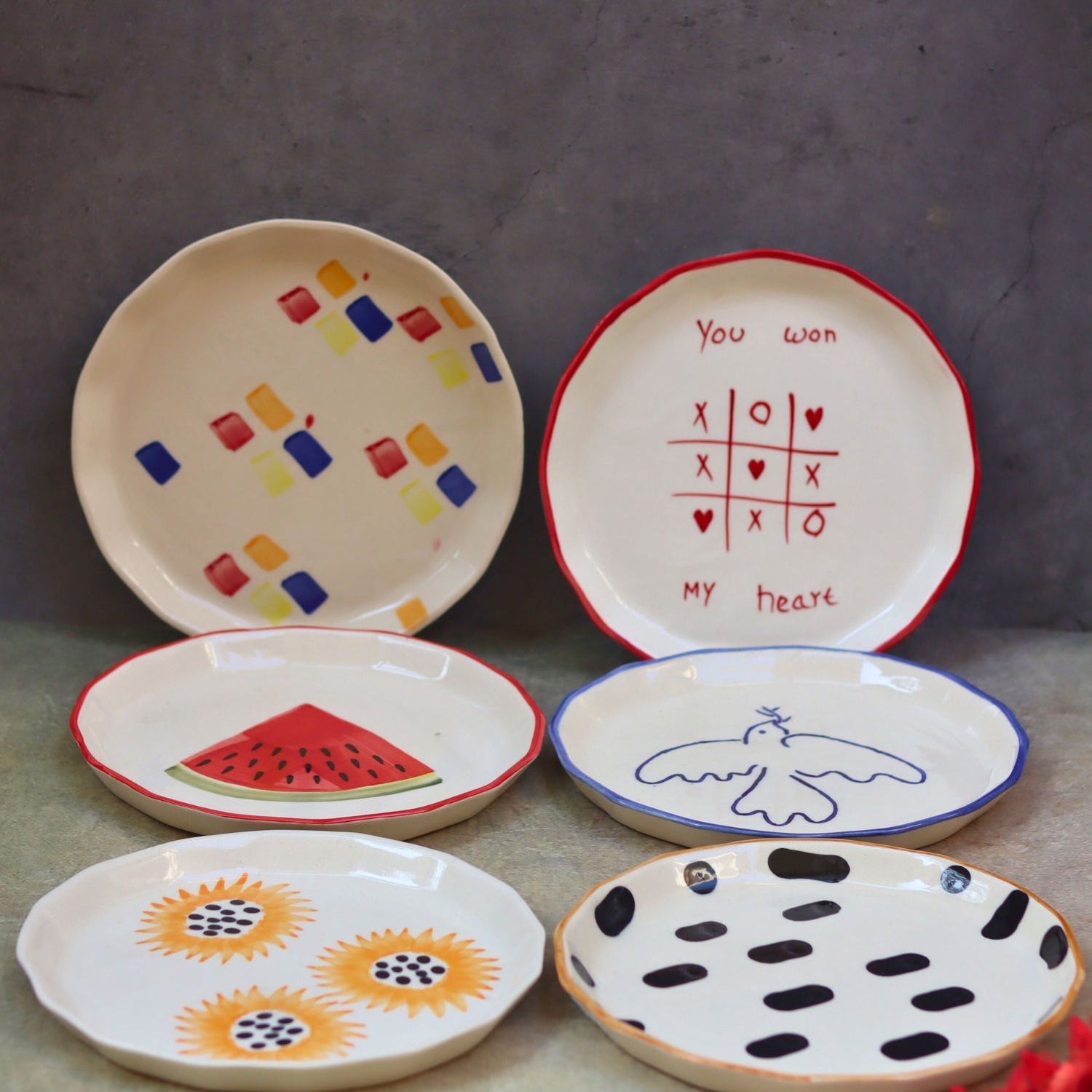 Handmade Set of 6 Modern Snack Plates (for the price of 5)