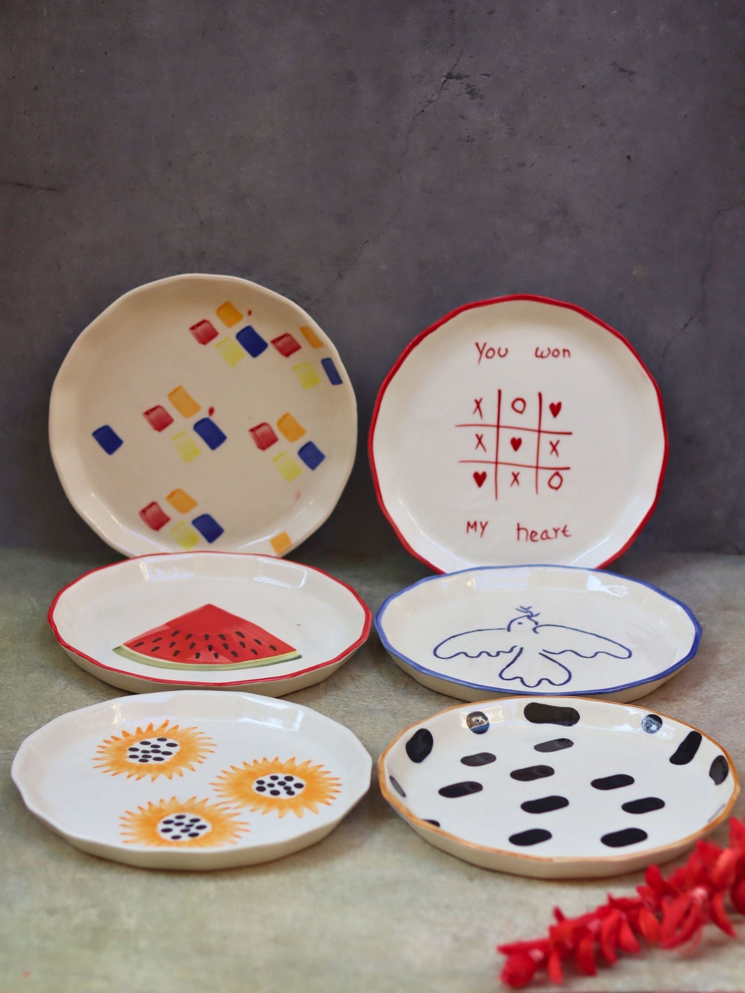 Handmade Set of 6 Modern Snack Plates (for the price of 5)