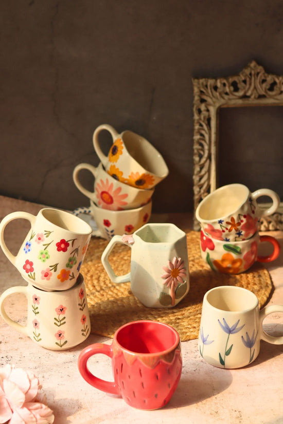 Set of 10 Floret Charm Mugs (for the price of 7) handmade in India