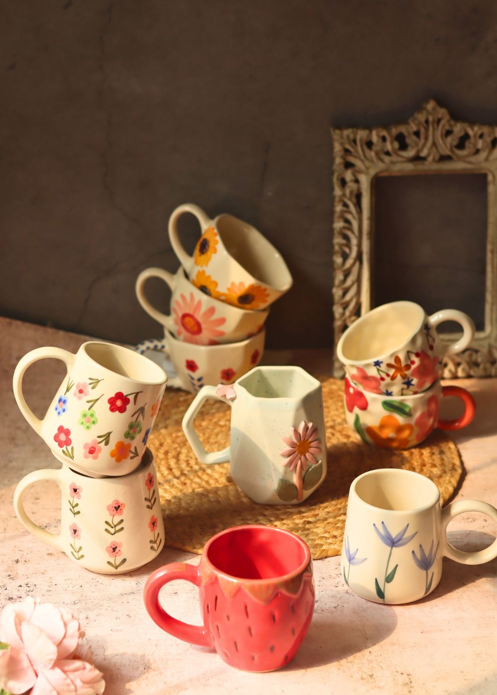 Set of 10 Floret Charm Mugs (for the price of 7) handmade in India