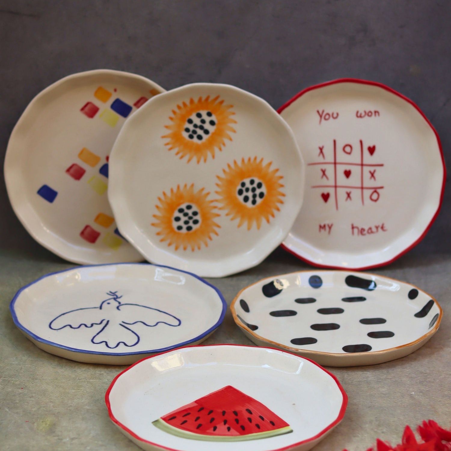 Set of 6 Modern Snack Plates (for the price of 5) made by ceramic