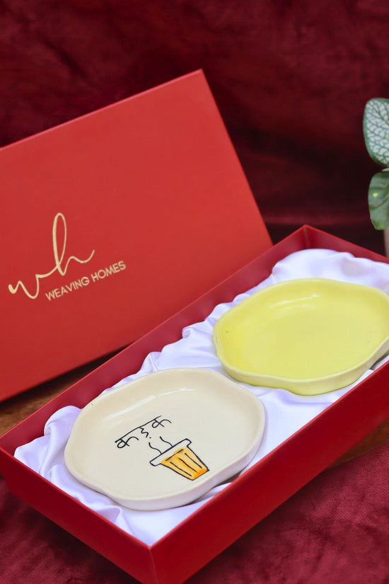 Sunshine Yellow & Kadak Handmade Dessert plate in a Gift Box with premium quality material