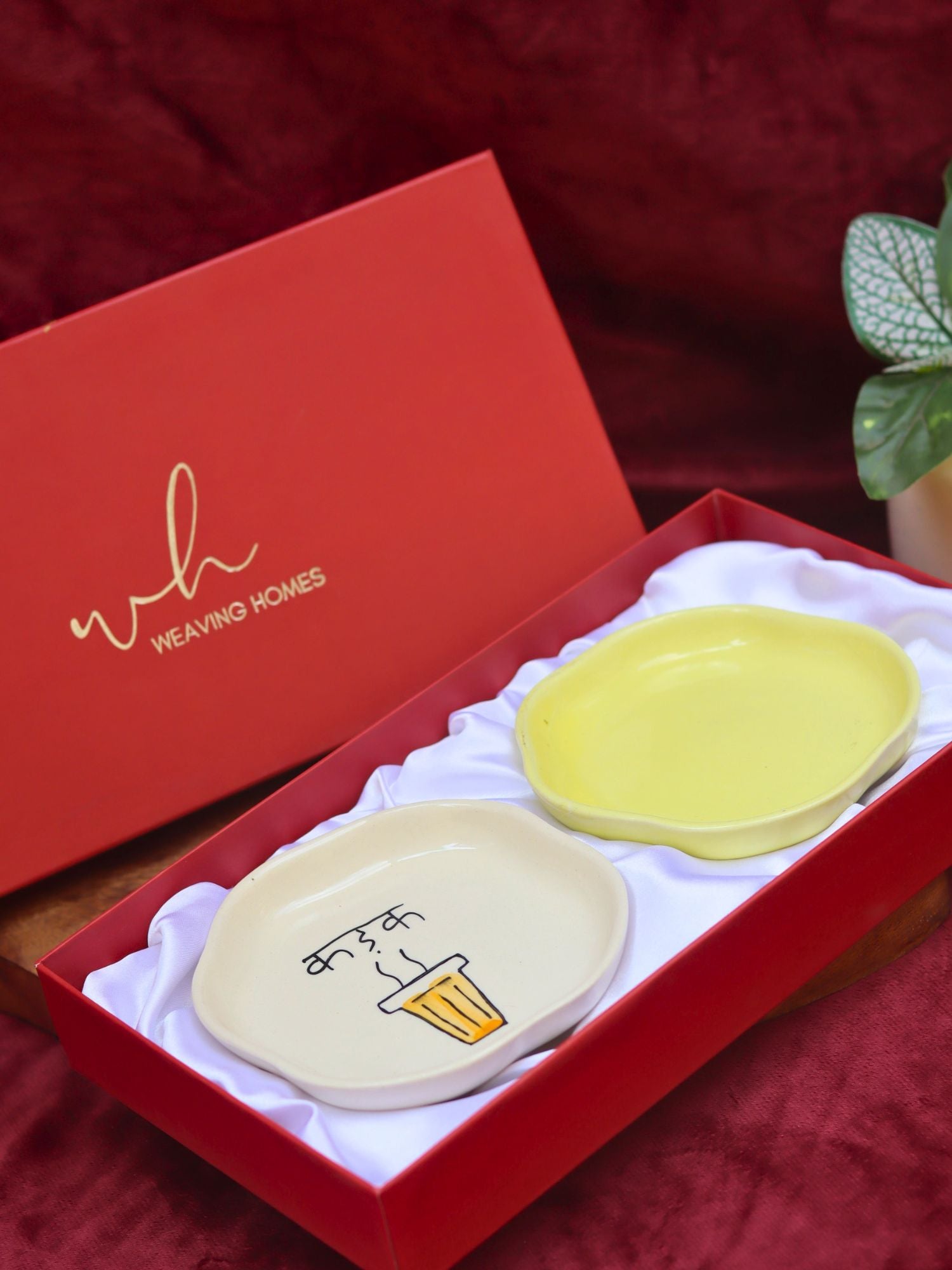 Sunshine Yellow & Kadak Handmade Dessert plate in a Gift Box with premium quality material