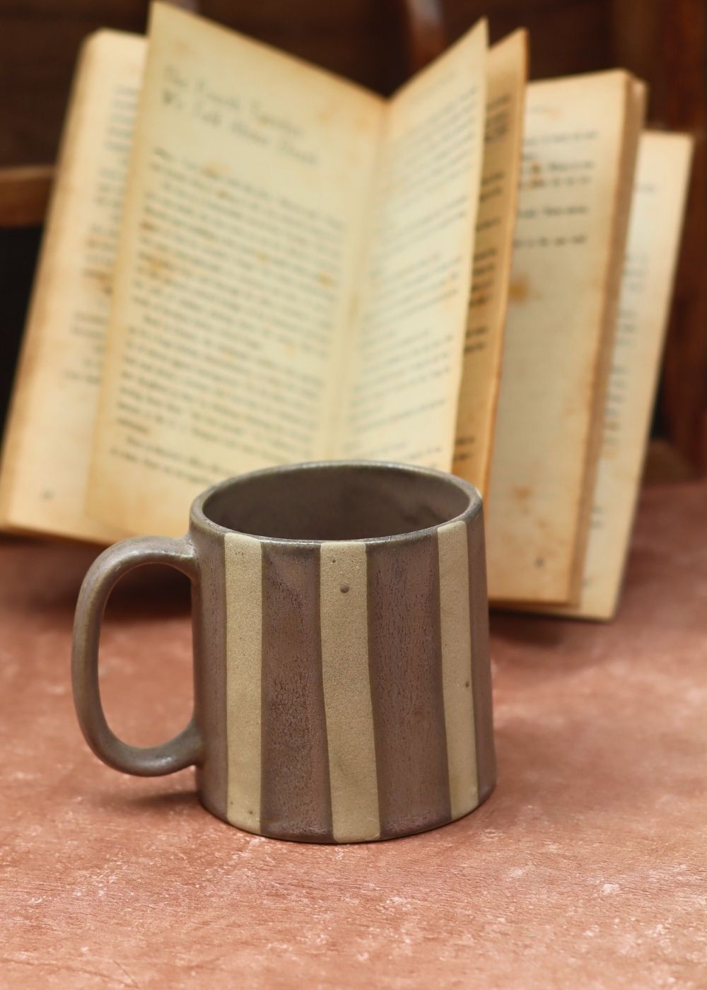 Basic grey striped mug handmade in India