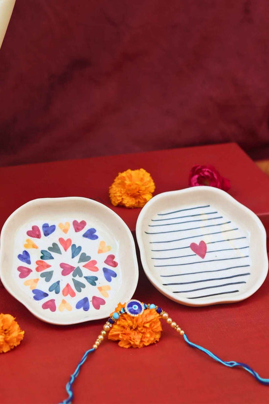 LoveisLove & Striped heart Handmade Dessert plate Rakhi Gift box