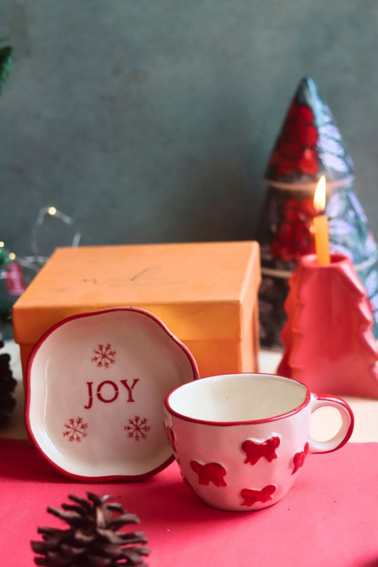 Handmade Bow Mug & Joy Handmade Dessert Plate in a Gift Box