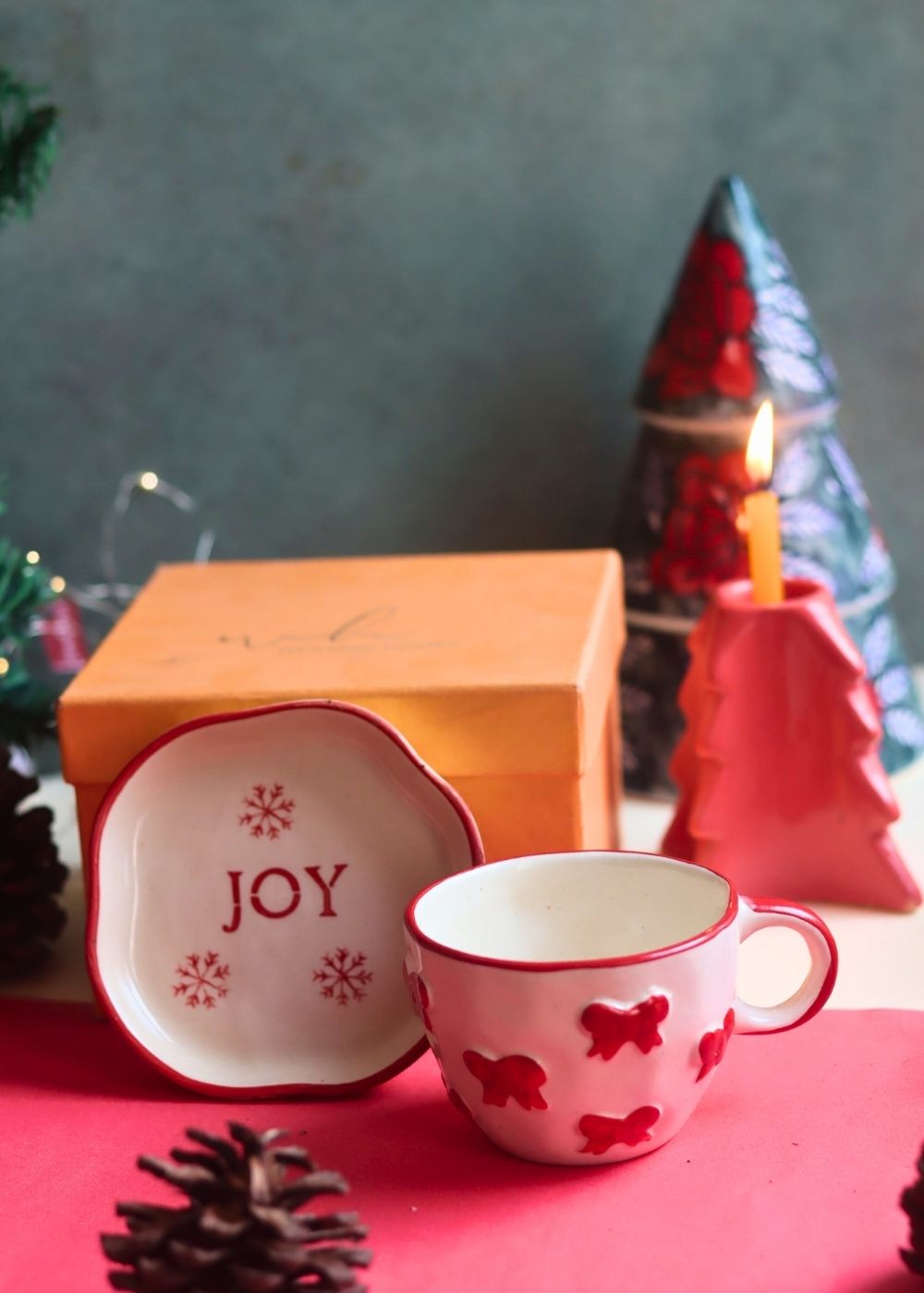 Handmade Bow Mug & Joy Handmade Dessert Plate in a Gift Box