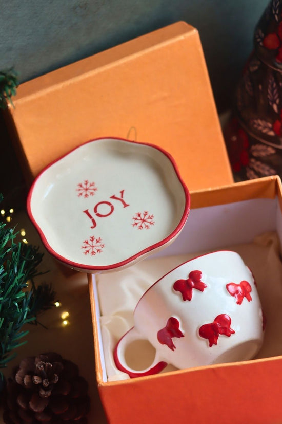 Bow Mug & Joy Handmade Dessert Plate in a Gift Box made by ceramic