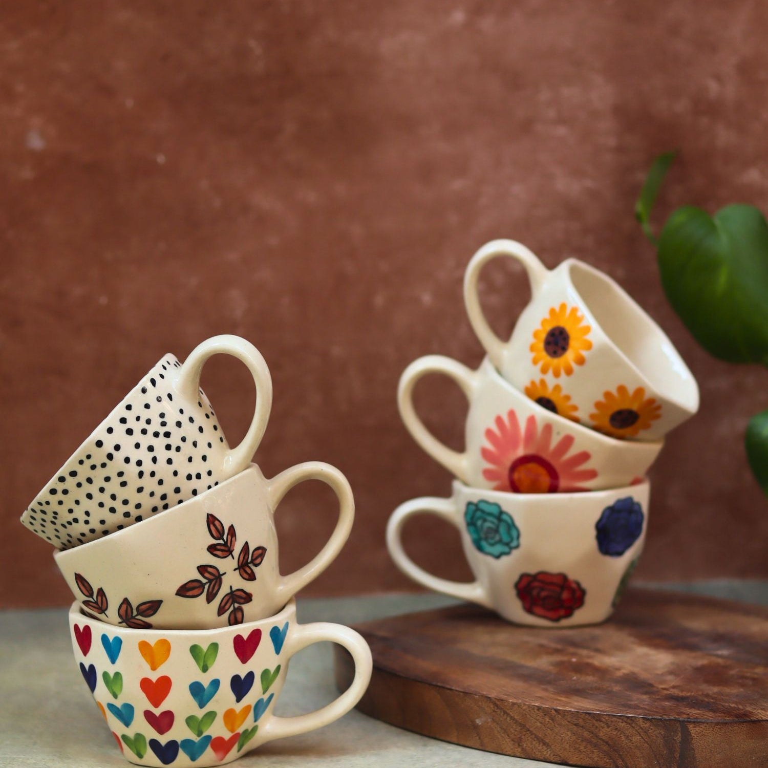 handmade Set of 6 Brew & Bloom Mugs (for the price of 5)