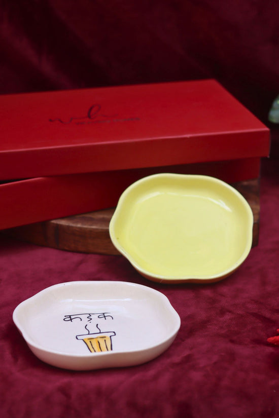 Sunshine Yellow & Kadak Handmade Dessert plate in a Gift Box handmade in India
