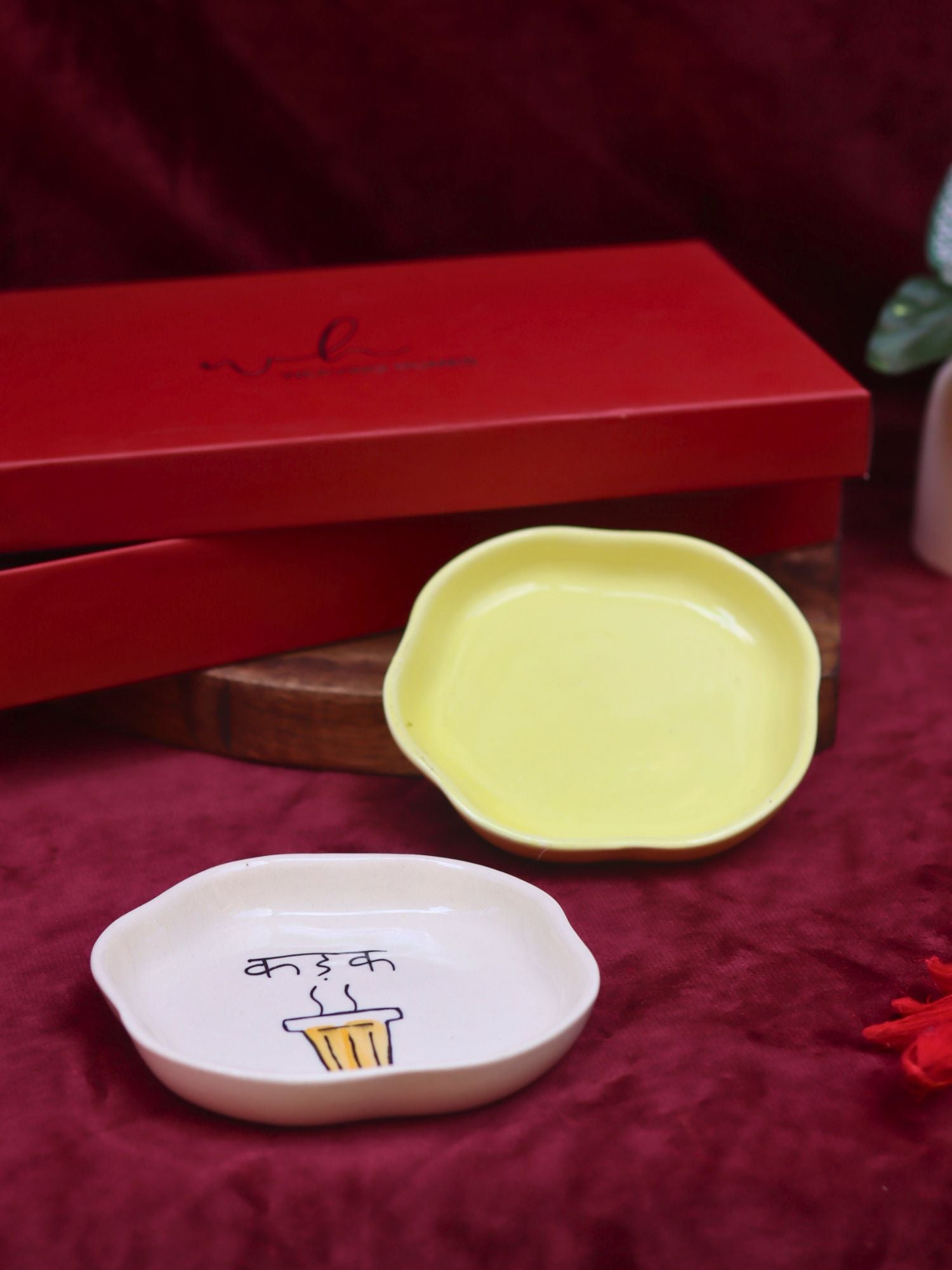 Sunshine Yellow & Kadak Handmade Dessert plate in a Gift Box handmade in India