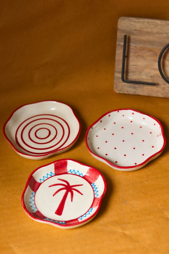 Set of 3 - Red & White Handmade dessert plate for your delicious dessert 