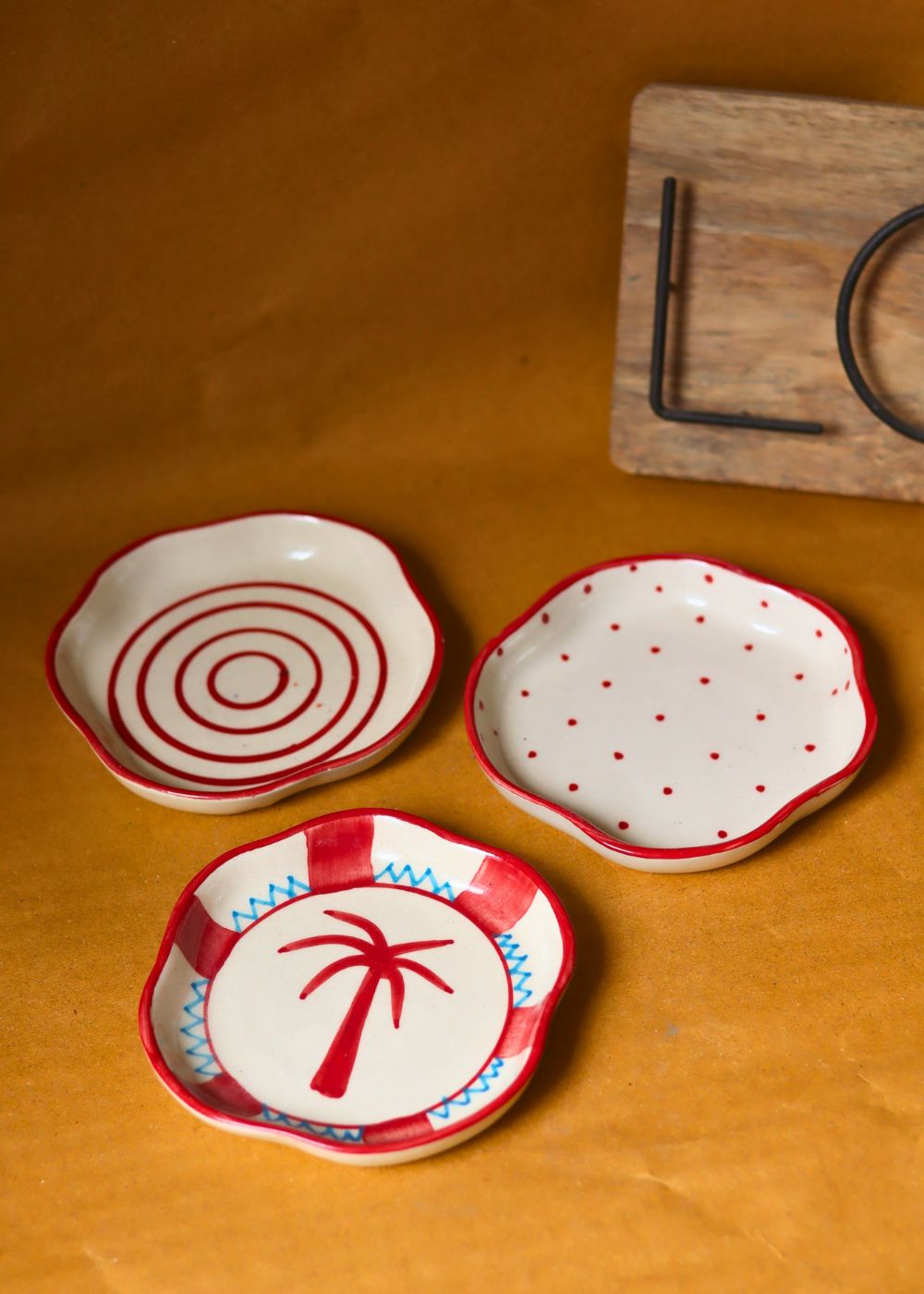 Set of 3 - Red & White Handmade dessert plate for your delicious dessert 