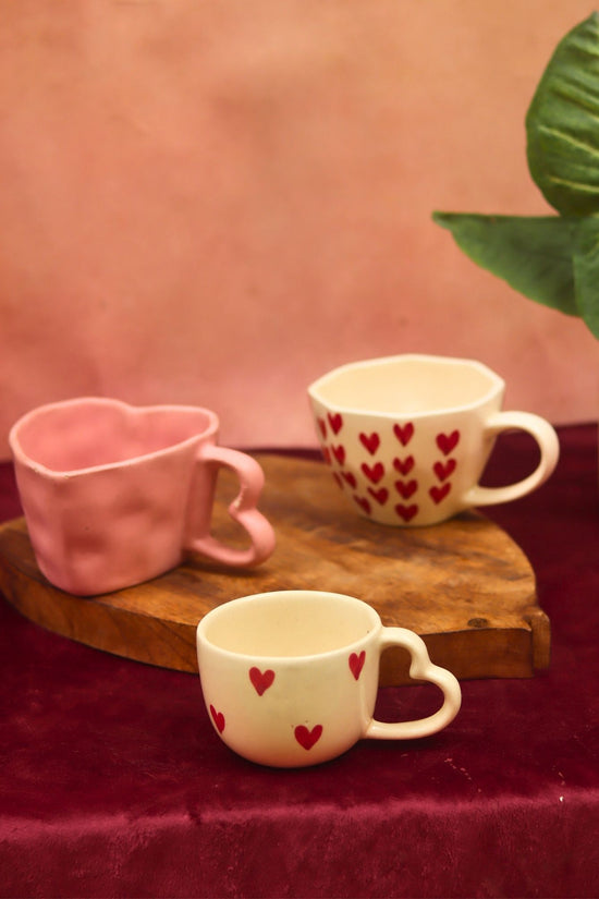 Set of 3 - Heartblush Mugs handmade in India