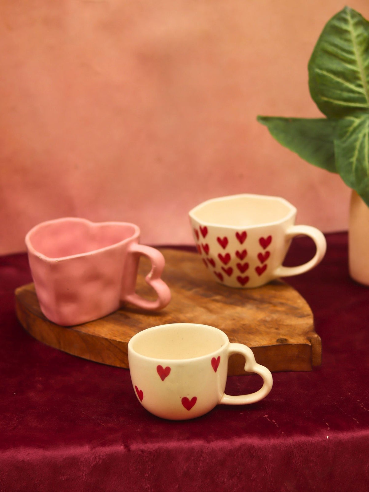 Set of 3 - Heartblush Mugs handmade in India