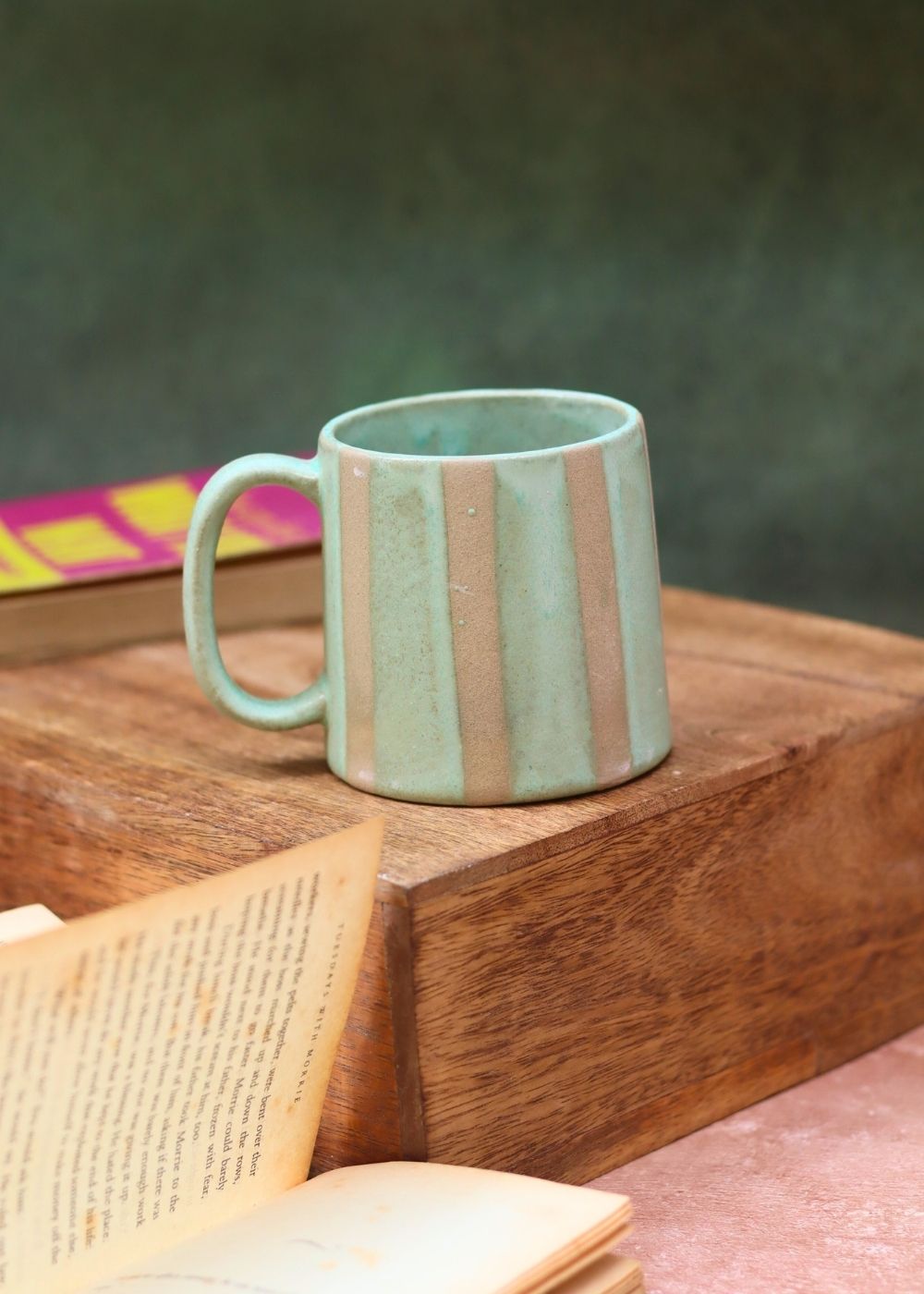 handmade Green & Grey Striped Mug