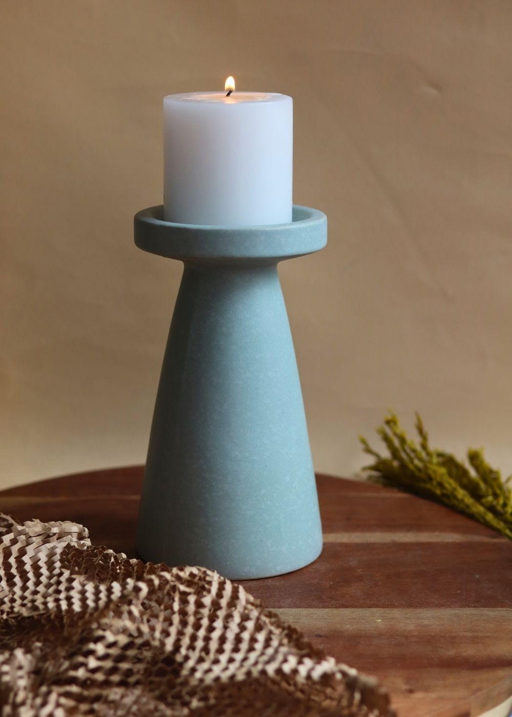 Sky Blue Pillar Candle Holder - Large with premium quality material