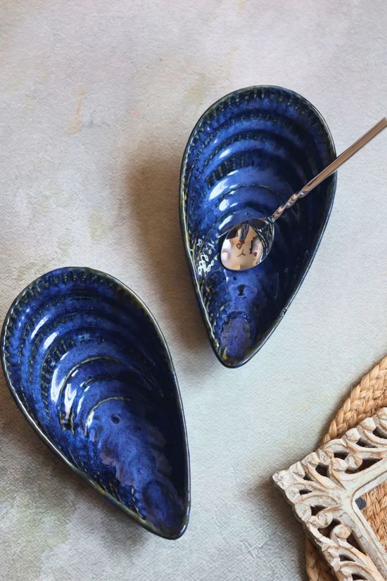 Stunning design ceramic blue bowls with spoon