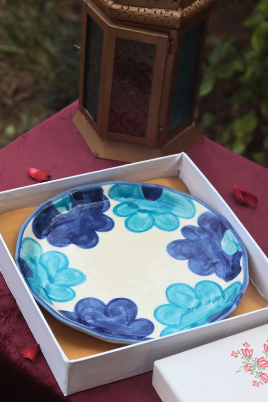 Handmade Blue Floral Plate in a Gift Box