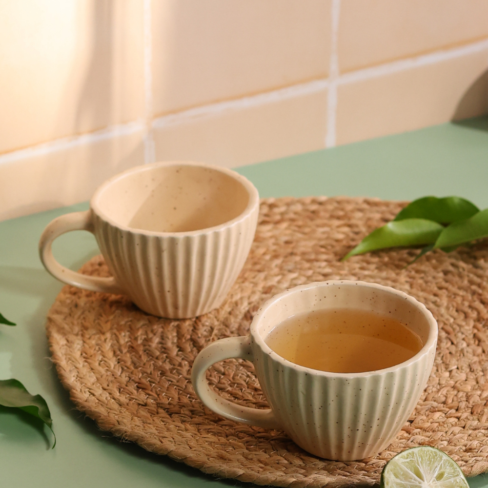 Ceramic cream striped coffee mug 